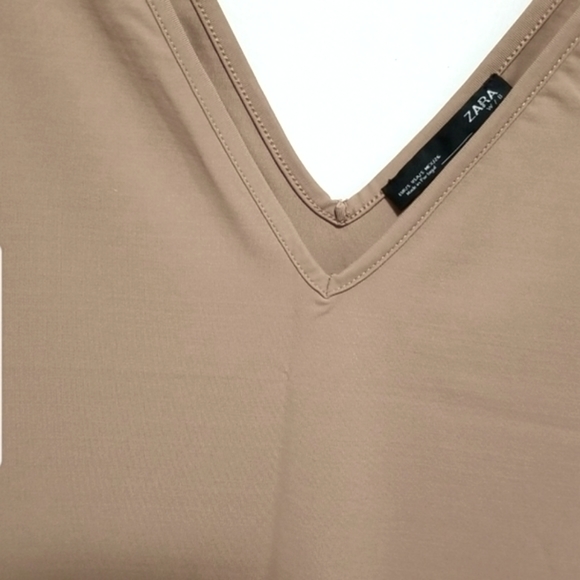 ZARA W/B Collection Nude Tan V-Neck Sleeveless Bodycon Midi Dress - Picture 9 of 10